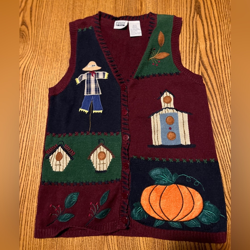 Capacity Petites Halloween Pumpkin Knit Vintage Sweater Vest M